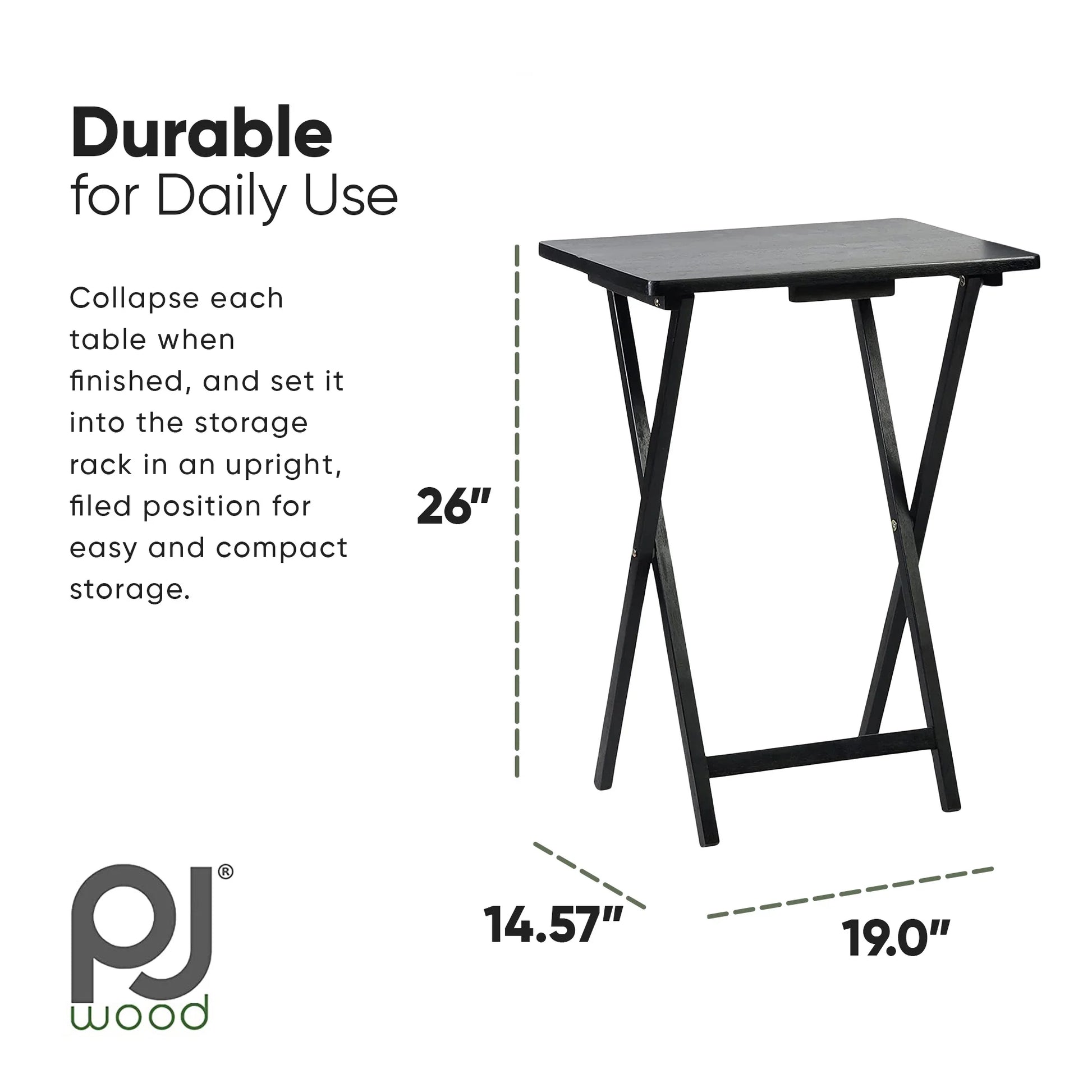 Folding TV Tray Tables with Storage Rack, Black, 5 Piece Set