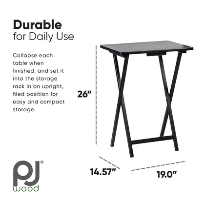 Folding TV Tray Tables with Storage Rack, Black, 5 Piece Set