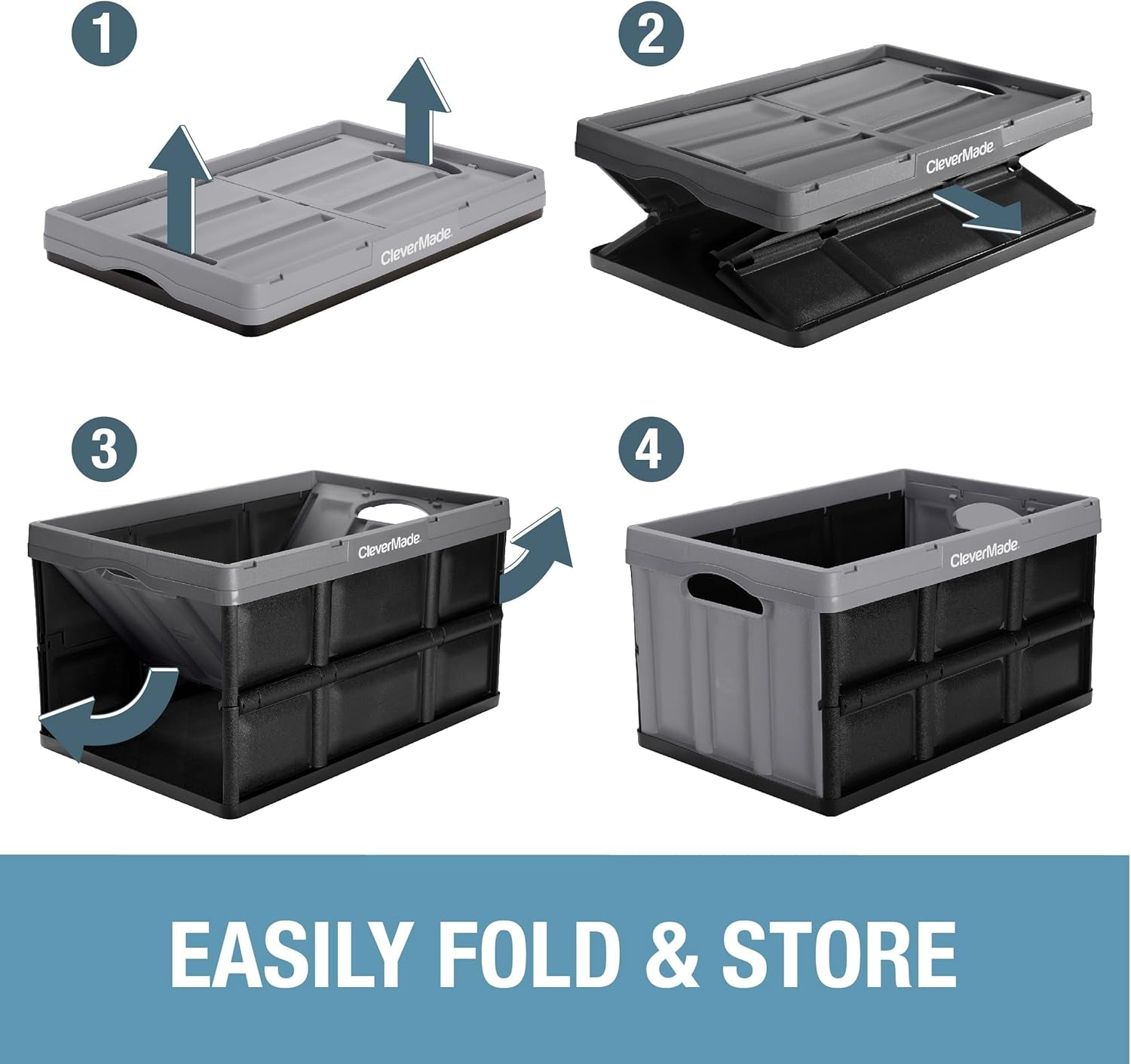 Collapsible Storage Bins - Black 3 Pack 62L / 16 Gal Holds 100 Lbs - Stackable Containers Heavy Duty Capacity Crates Space-Saving