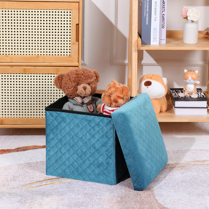 Folding Storage Ottoman Cube Velvet Tufted Space-Saving Toy Box Foot Rest Stool Seat for Home Bedroom, 11.8"