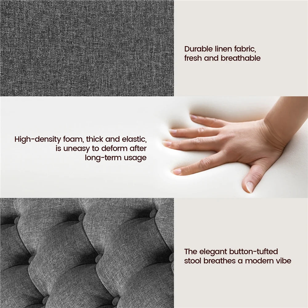 Modern Linen-Like Storage Ottoman Bench with Button-Tufted for Entryway, Dark Gray