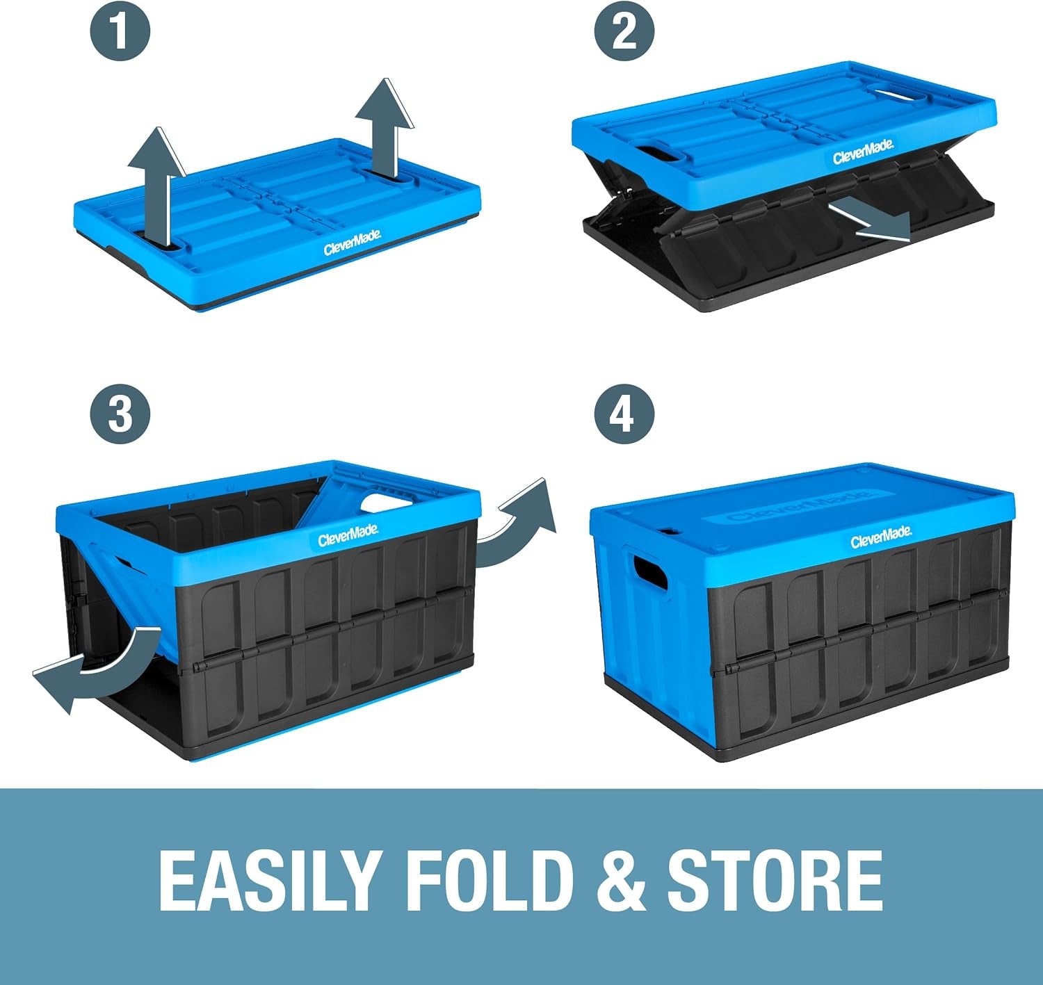 Collapsible Storage Bins with Lids- Charcoal 3 Pack 46L - Plastic Containers Stackable Organization Crates Home Closet Space-Saving Durable