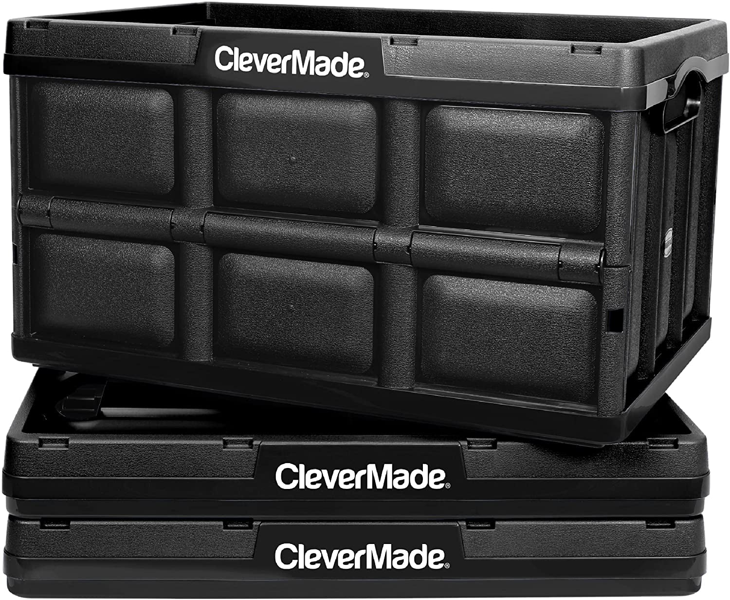 Collapsible Storage Bins - Black 3 Pack 62L / 16 Gal Holds 100 Lbs - Stackable Containers Heavy Duty Capacity Crates Space-Saving