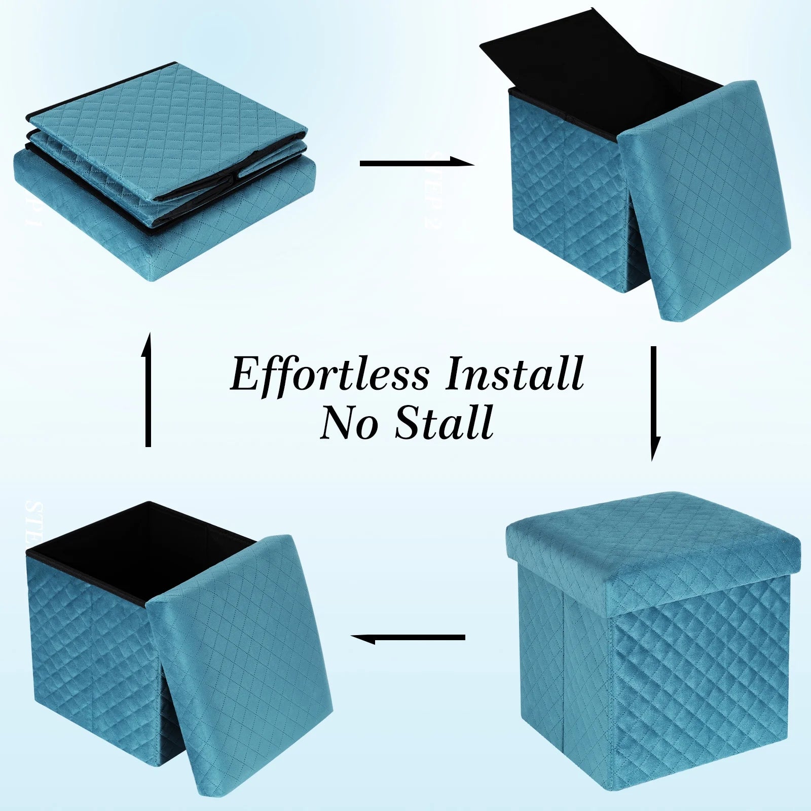 Folding Storage Ottoman Cube Velvet Tufted Space-Saving Toy Box Foot Rest Stool Seat for Home Bedroom, 11.8"