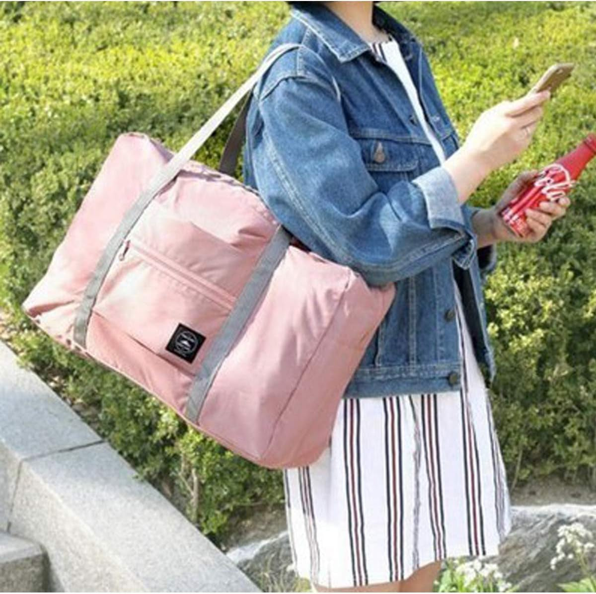 Foldable Travel Duffel Bag Lightweight Waterproof Folding Duffle Tote Bag Carry Storage Weekender Bag Folding Travel Luggage Bag for Women&Girls (Foldable Travel Bag for Pink)