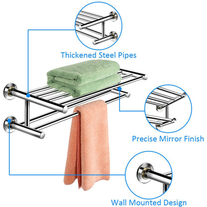 24 Inch Wall Mounted Stainless Steel Towel Storage Rack with 2 Storage Tier