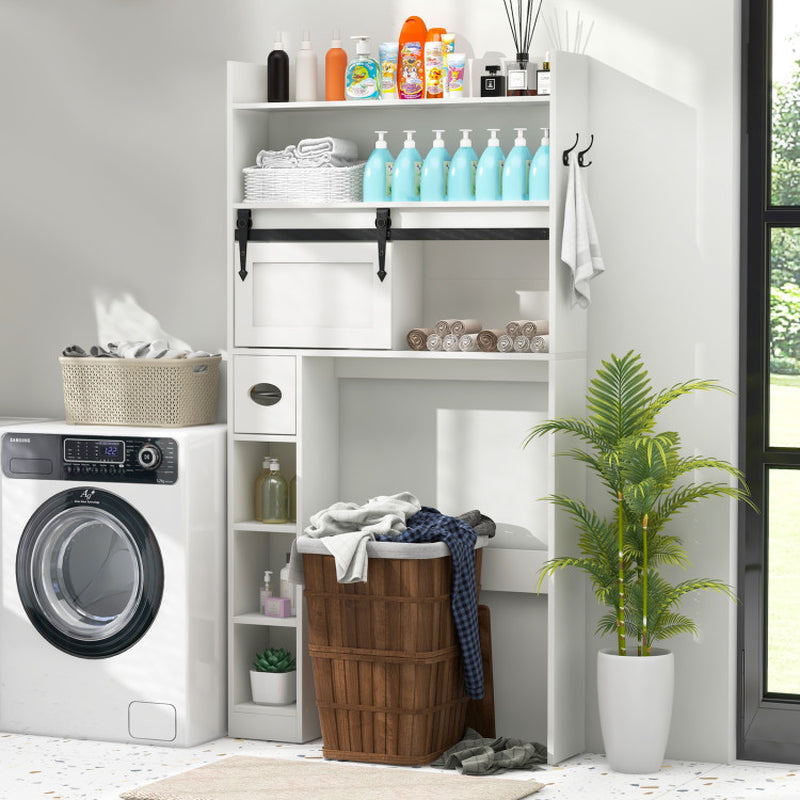 Over the Toilet Storage Cabinet with Sliding Barn Door and Adjustable Shelves