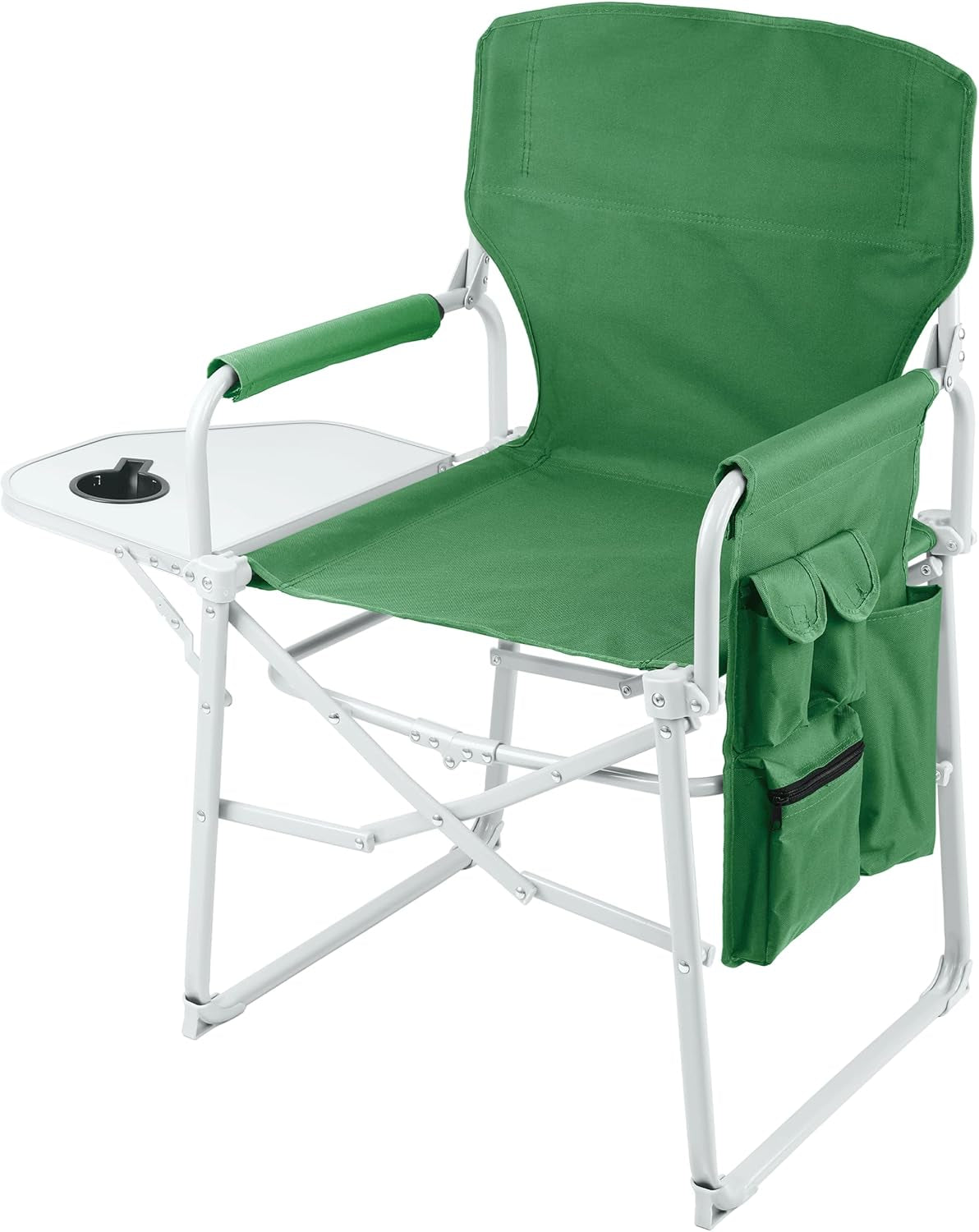 Heavy Duty Director'S Chair Portable Camping Chair with Side Table Green