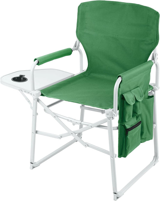 Heavy Duty Director'S Chair Portable Camping Chair with Side Table Green
