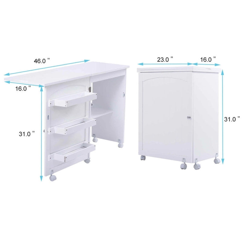 Folding Sewing Craft Table Shelf Storage Cabinet Home Furniture