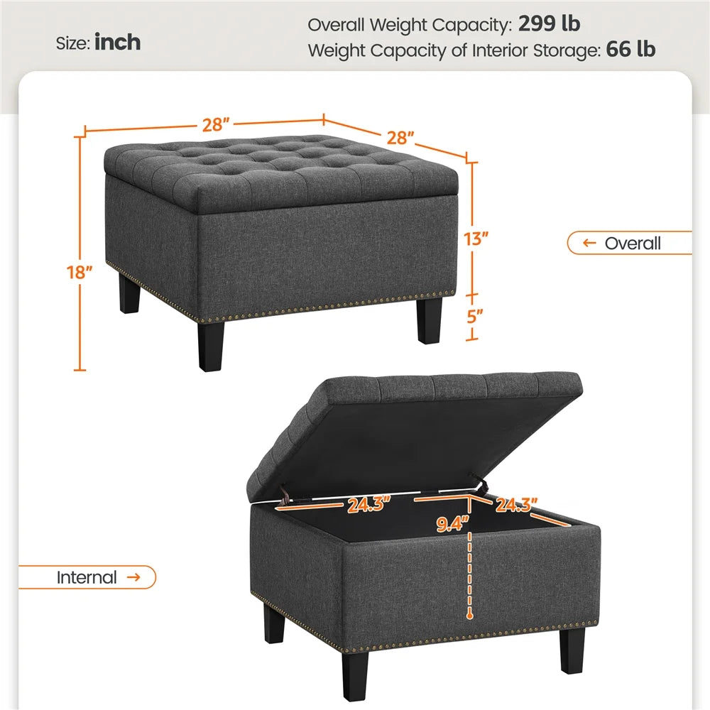 Modern Linen-Like Storage Ottoman Bench with Button-Tufted for Entryway, Dark Gray