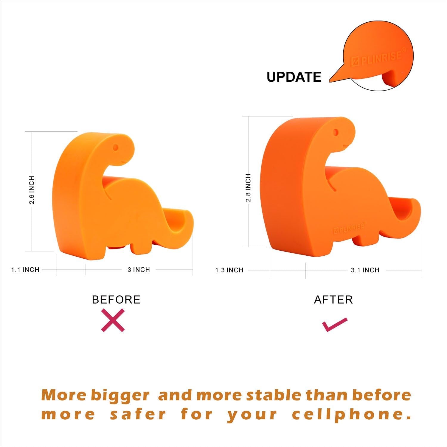 Plinrise Animal Desk Phone Stand, Update Dinosaur Stripe Silicone Office Phone Holder, Creative Phone Tablet Stand Mounts, Size:1.3" X 3.1" X 2.8" (Orange)
