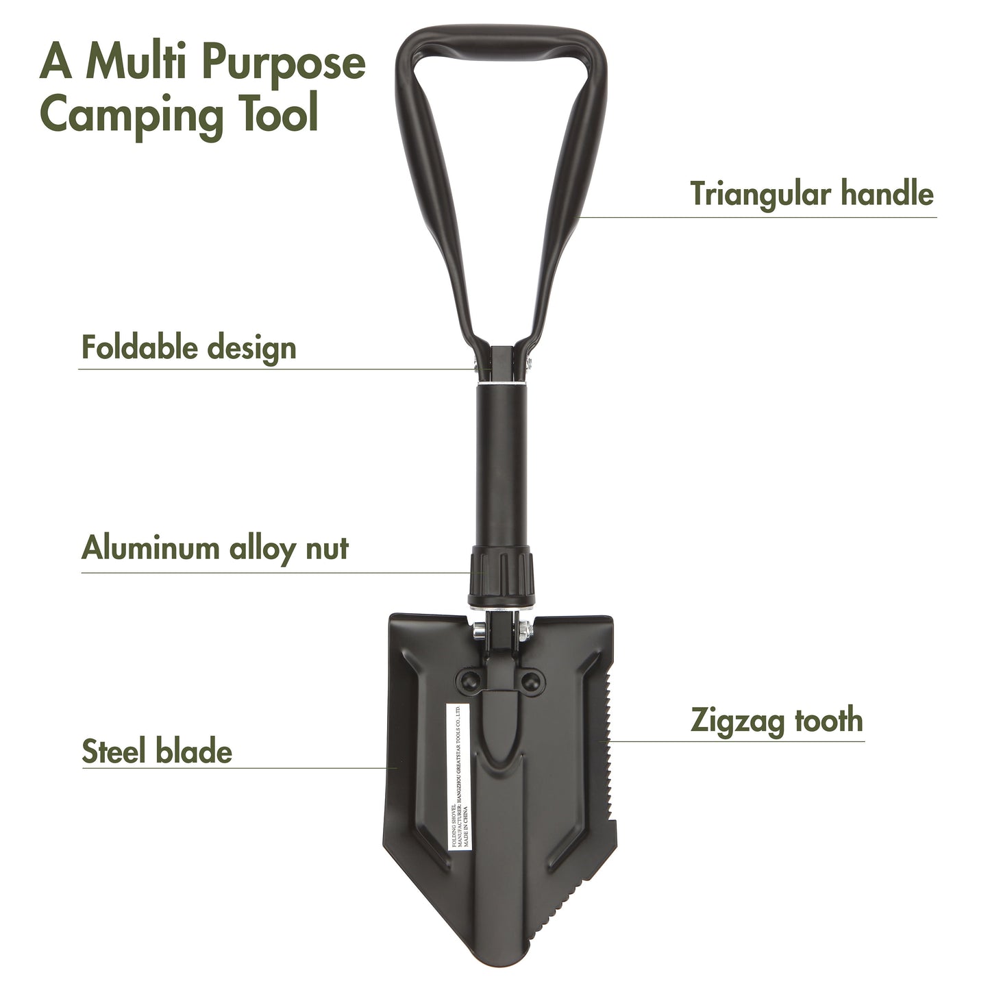 Heavy Duty Steel Folding Shovel, Black, Model 4803