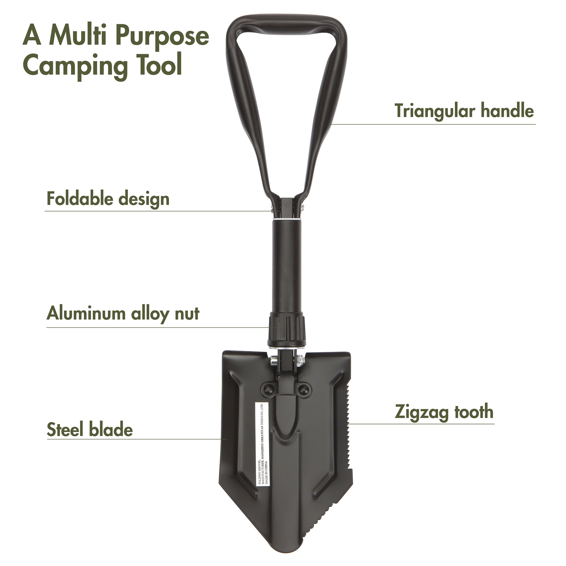 (4 Pack)  Heavy Duty Steel Folding Shovel, Black, Model 4803