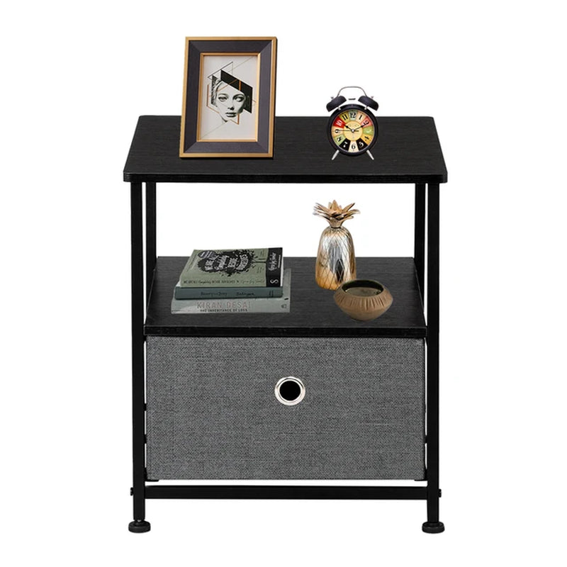 Nightstand Storage Bedside Furniture & Accent End Table Chest for Home Bedroom Officecollege Dorm Steel Frame Wood Top