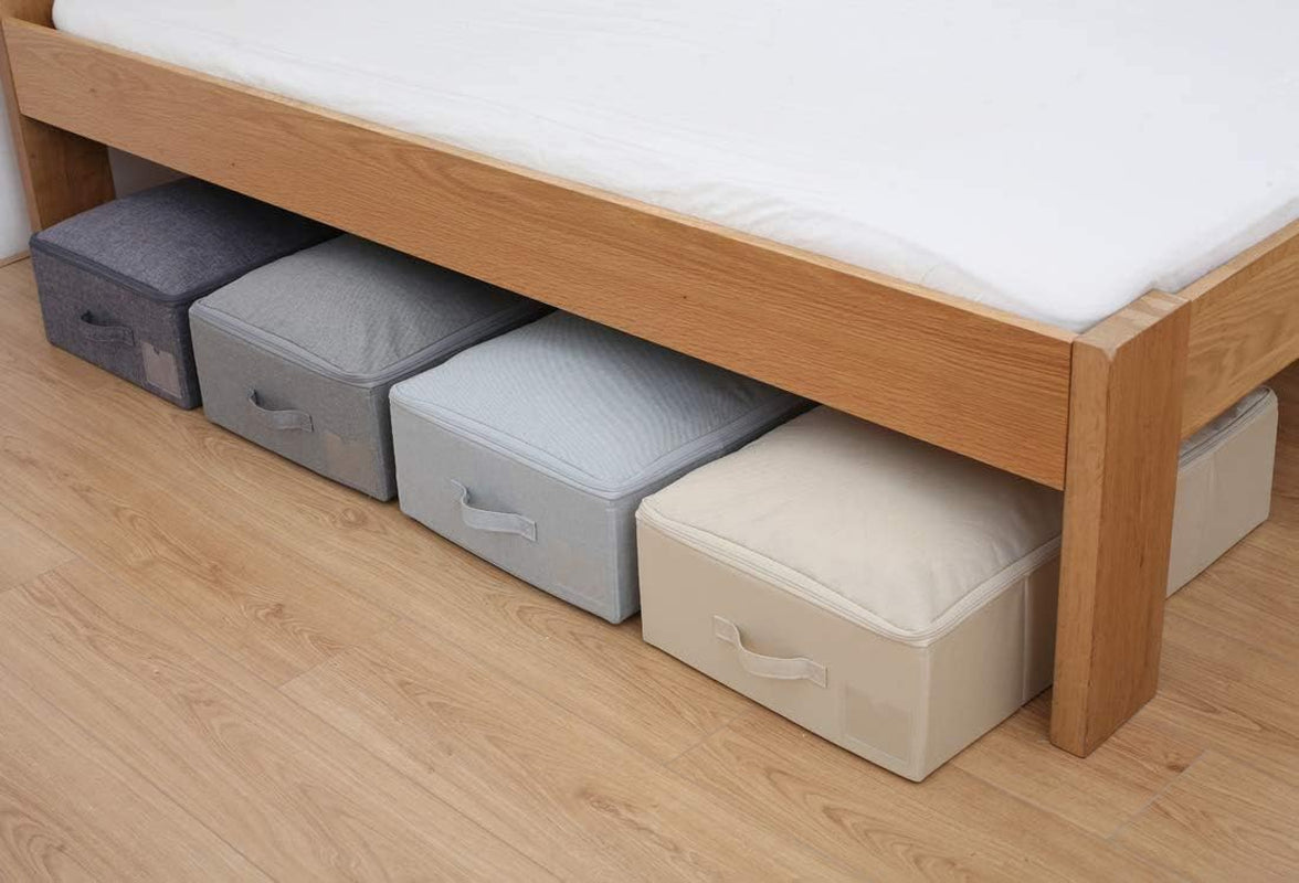 39.4" Ultra-Length Foldable & Washable Underbed Storage Organizer Containers for Clothing, Shoes, Bedding - Ideal for Bedroom, College Dorm (Black Gray), Beige
