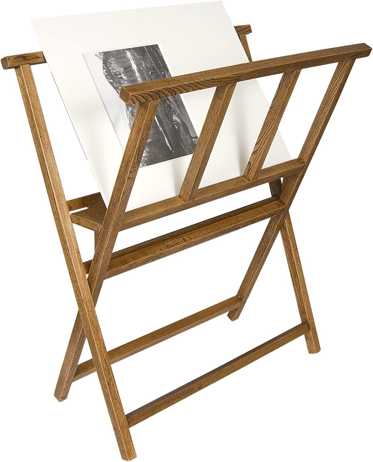 Folding Wood Large Print Rack - Perfect for Display of Canvas, Art, Prints, Panels, Posters, Art Gallery Shows, Storage Rack - [Walnut Stain Finish]