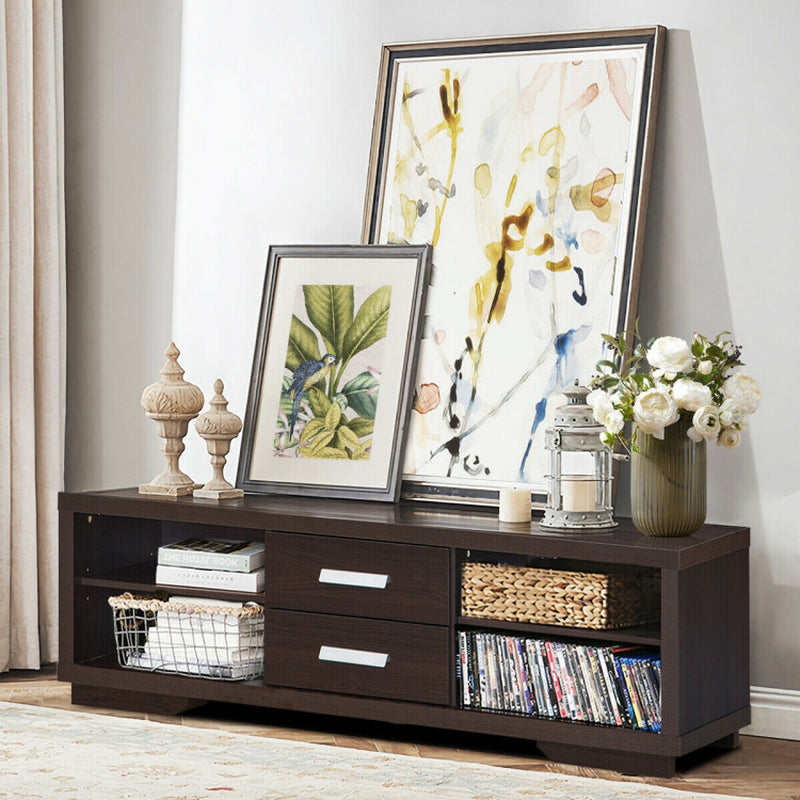 Modern TV Stand Entertainment Center with 2 Drawers and 4 Open Shelves