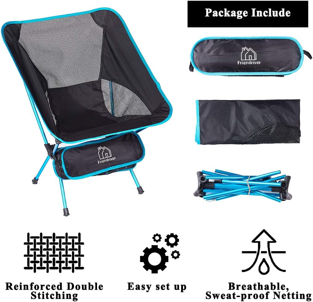 Portable Folding Camping Chair, Compact and Lightweight Outdoor Chair, Suitable for Outdoor Activities, Hiking, Camping, Picnic, Folding Chair with Portable Storage Bag