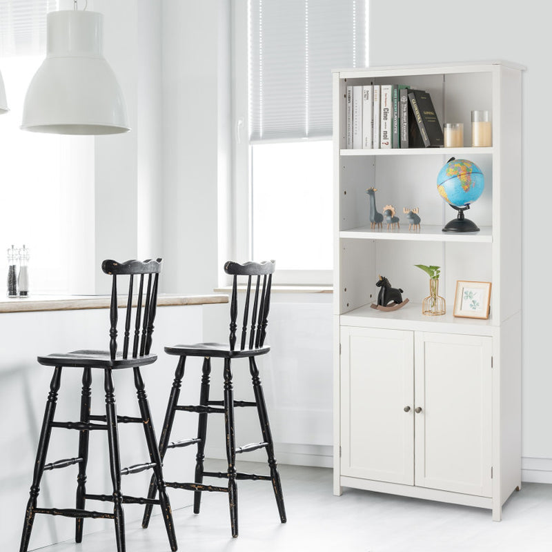 Standing Wooden Bookcase with 3 Tier Open Book Shelving and Double Doors