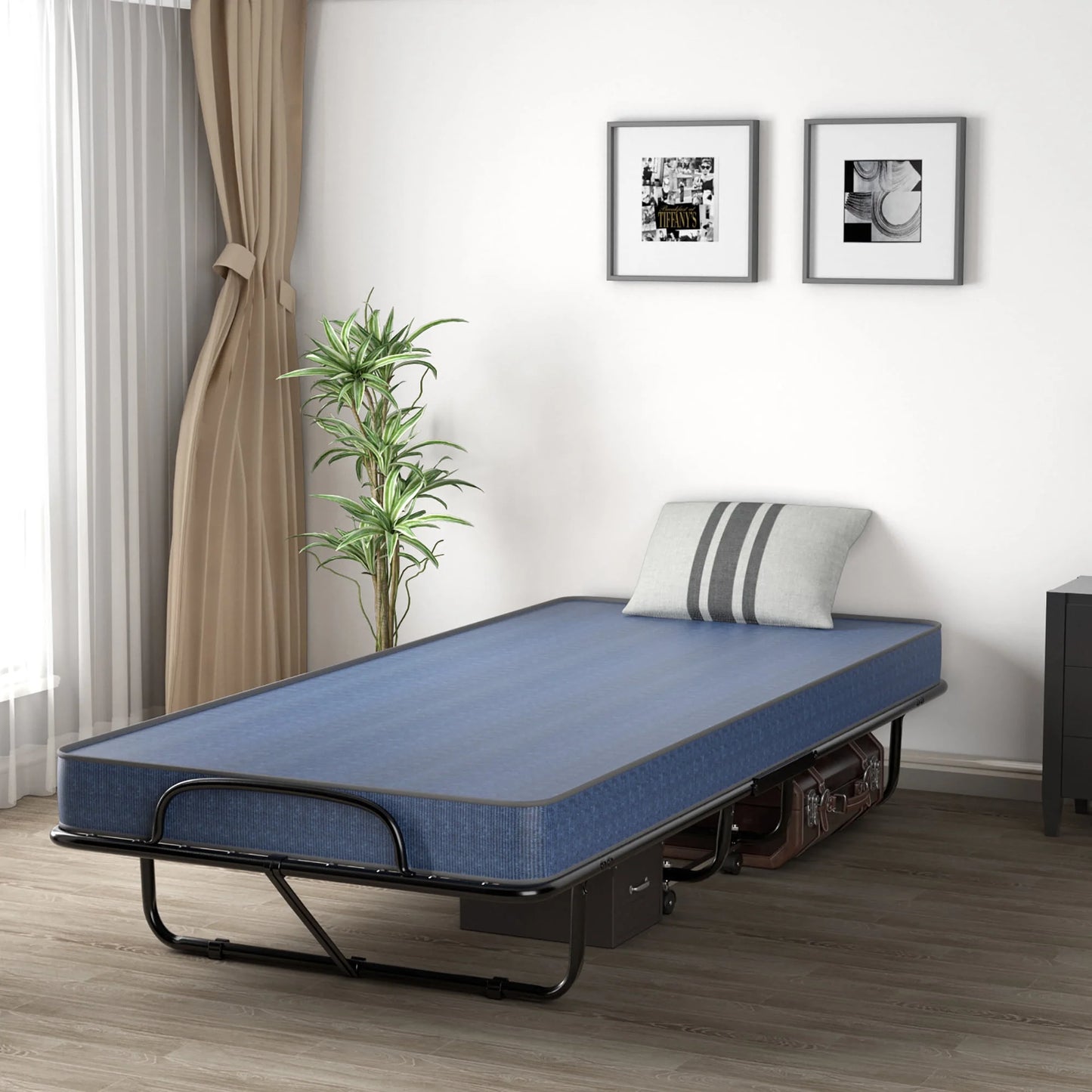 Folding Bed with Mattress Portable Rollaway Guest Cot Memory Foam Made in Italy Navy