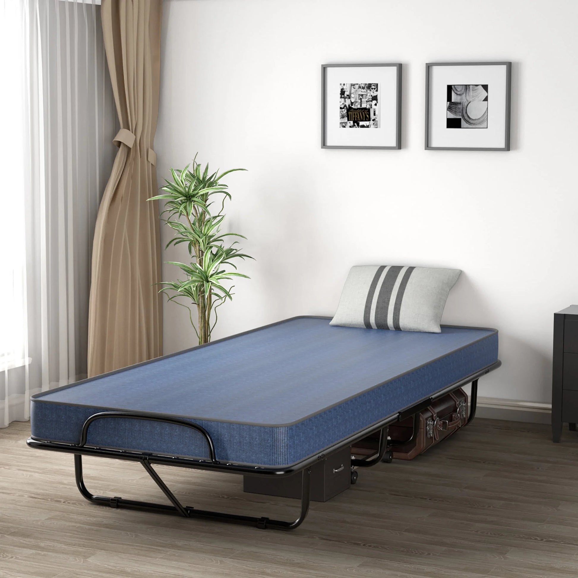 Folding Bed with Mattress Portable Rollaway Guest Cot Memory Foam Made in Italy Navy