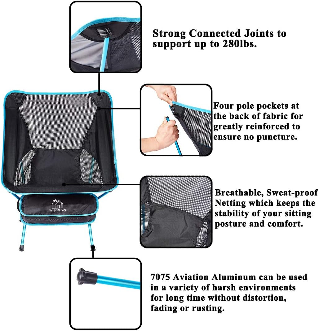 Portable Folding Camping Chair, Compact and Lightweight Outdoor Chair, Suitable for Outdoor Activities, Hiking, Camping, Picnic, Folding Chair with Portable Storage Bag