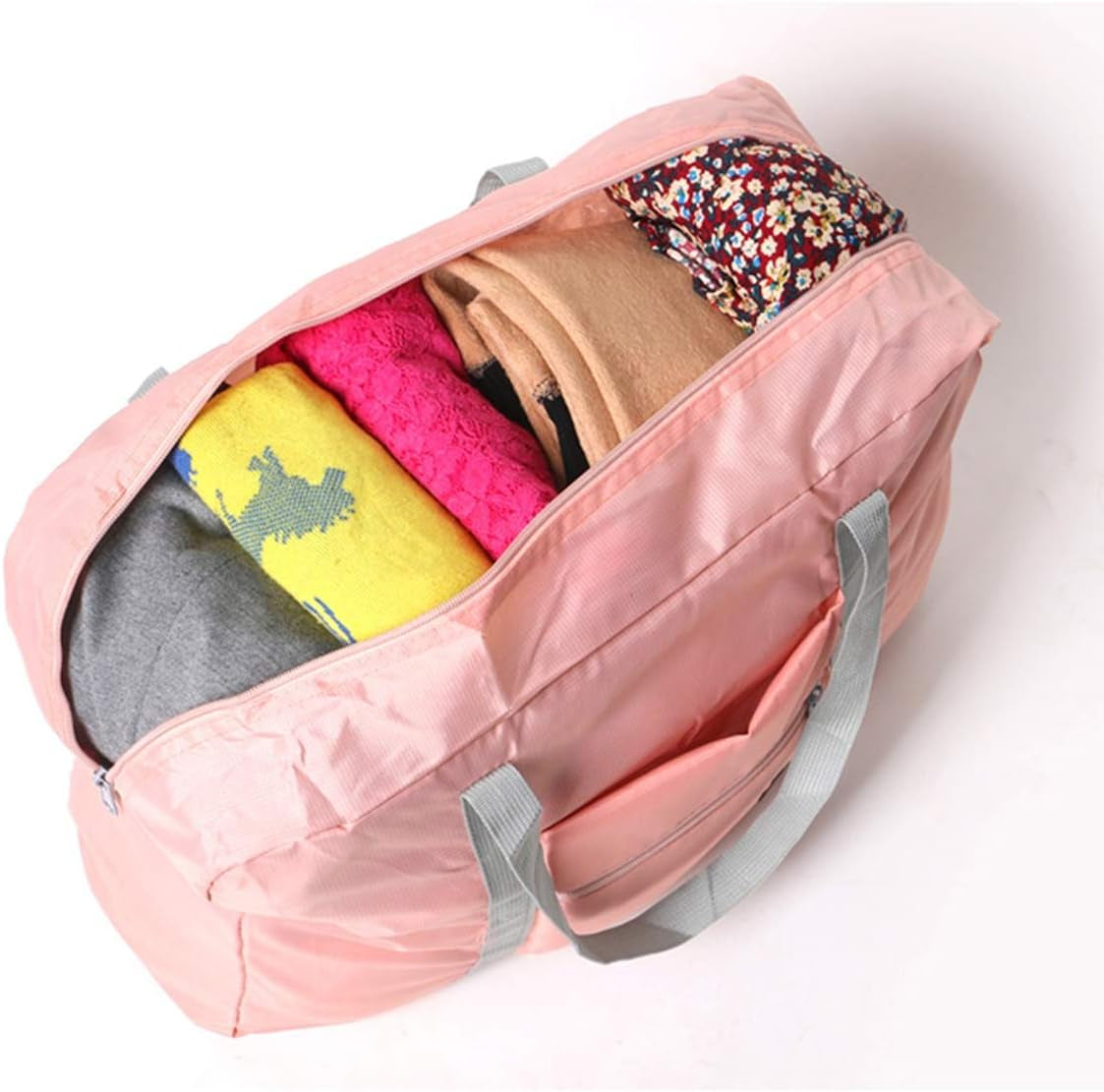 Foldable Travel Duffel Bag Lightweight Waterproof Folding Duffle Tote Bag Carry Storage Weekender Bag Folding Travel Luggage Bag for Women&Girls (Foldable Travel Bag for Pink)