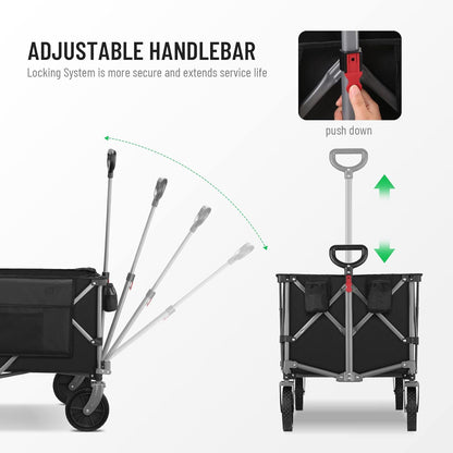 Folding Wagon Cart Heavy Duty Collapsible Utility Wagon Outdoor Camping Garden Cart with Universal Wheels for Camping, Sports, Shopping (Black)