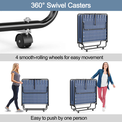 Folding Bed with Mattress Portable Rollaway Guest Cot Memory Foam Made in Italy Navy