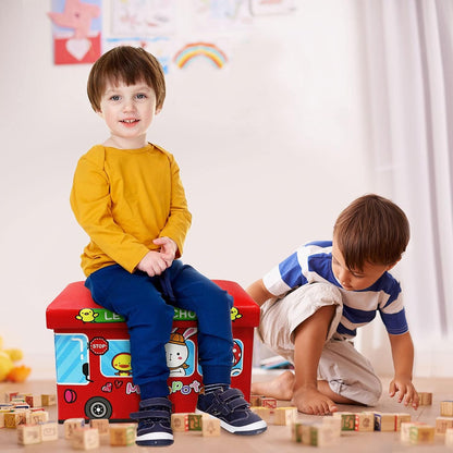Folding Storage Ottoman Stool Foldable Storage Box Soft Cartoon Toy Large Capacity Bench for Kids Clothes and Books Container with Removable Pu Leather Lid | 402525Cm (Storage-Hxc)