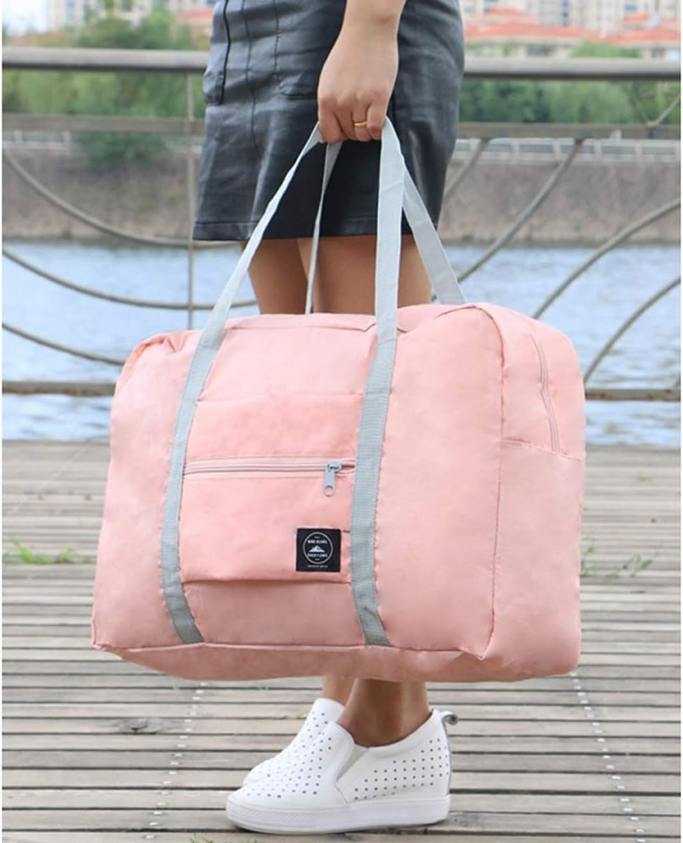 Foldable Travel Duffel Bag Lightweight Waterproof Folding Duffle Tote Bag Carry Storage Weekender Bag Folding Travel Luggage Bag for Women&Girls (Foldable Travel Bag for Pink)