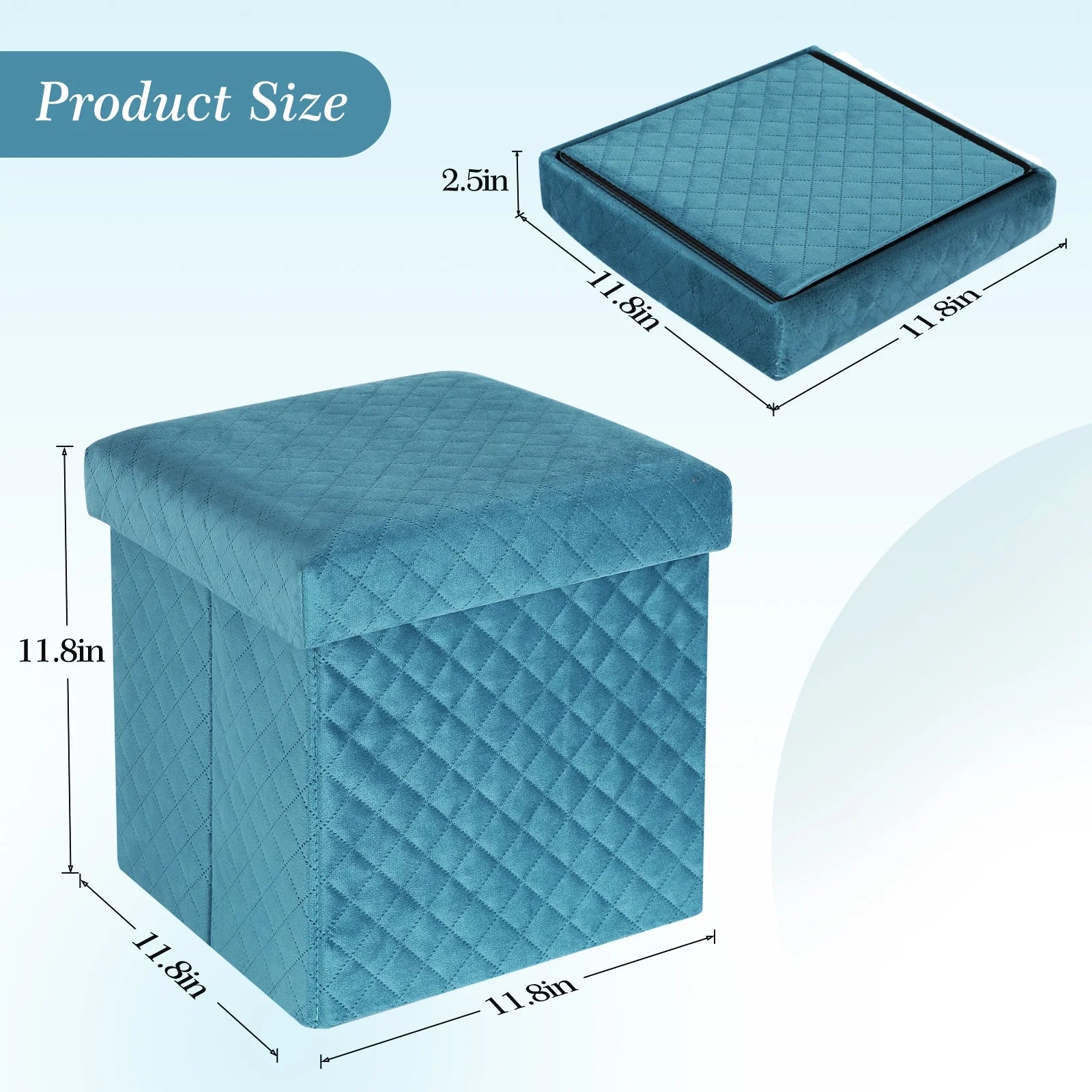 Folding Storage Ottoman Cube Velvet Tufted Space-Saving Toy Box Foot Rest Stool Seat for Home Bedroom, 11.8"