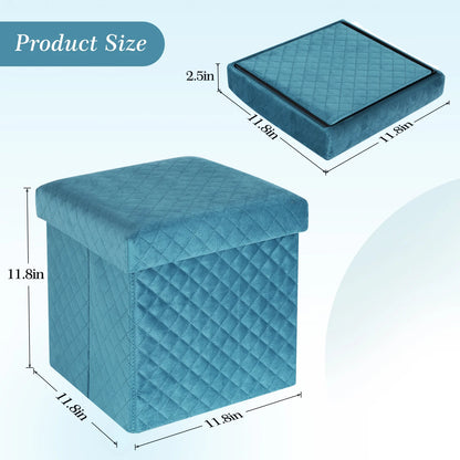 Folding Storage Ottoman Cube Velvet Tufted Space-Saving Toy Box Foot Rest Stool Seat for Home Bedroom, 11.8"