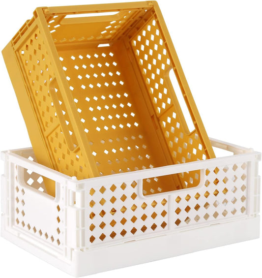 2-Pack Plastic Baskets for Shelf Storage Organizing, Durable and Reliable Folding Storage Crate, Ideal for Home Kitchen Classroom and Office Organization, Bathroom Storage (9.5 X 6.4 X 4 Inches)