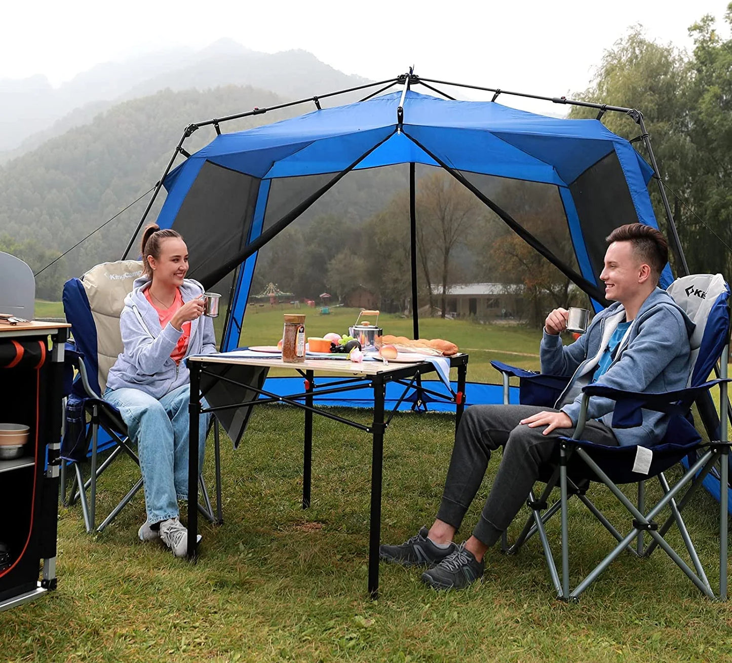 Oversized Camping Chairs Folding Heavy Duty Padded Lawn Chair with Lumbar Support for Adults Outdoors Fishing Picnic Travel Blue