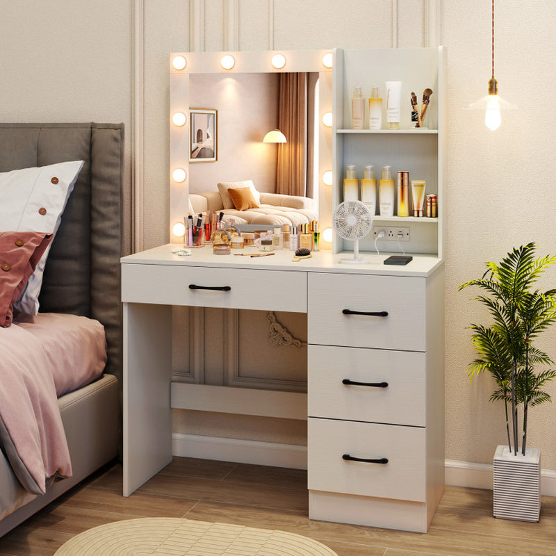 Vanity Desk with 3-Color Lights and Power Outlets