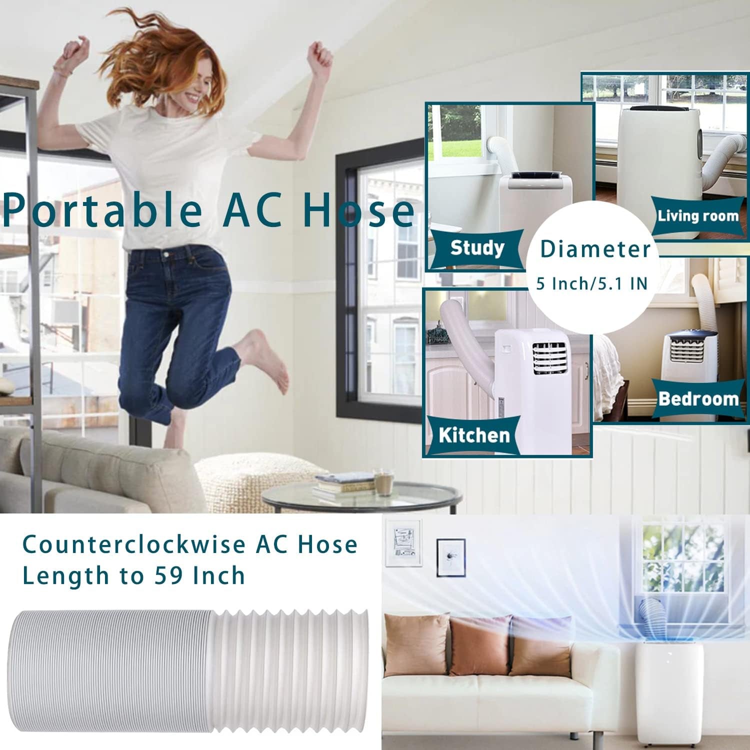 Portable Air Conditioner Hose 5" Diameter Portable Exhaust Vent for Portable Ne
