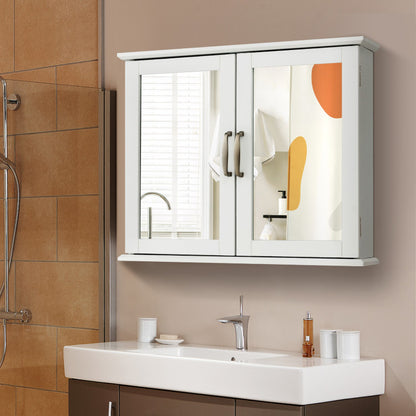 2-Tier Wall-Mounted Mirror Storage Cabinet with Handles for Bathroom