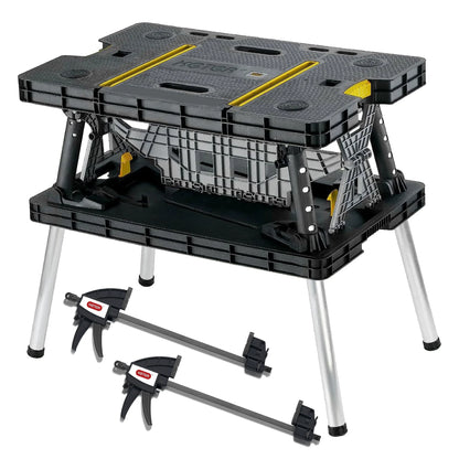Portable Folding Table Tool Storage Stand Workbench Sawhorse W/ 12" Clamps