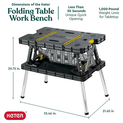 Portable Folding Table Tool Storage Stand Workbench Sawhorse W/ 12" Clamps