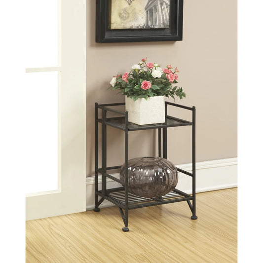 Xtra Storage 2 Tier Folding Metal Shelf, Black