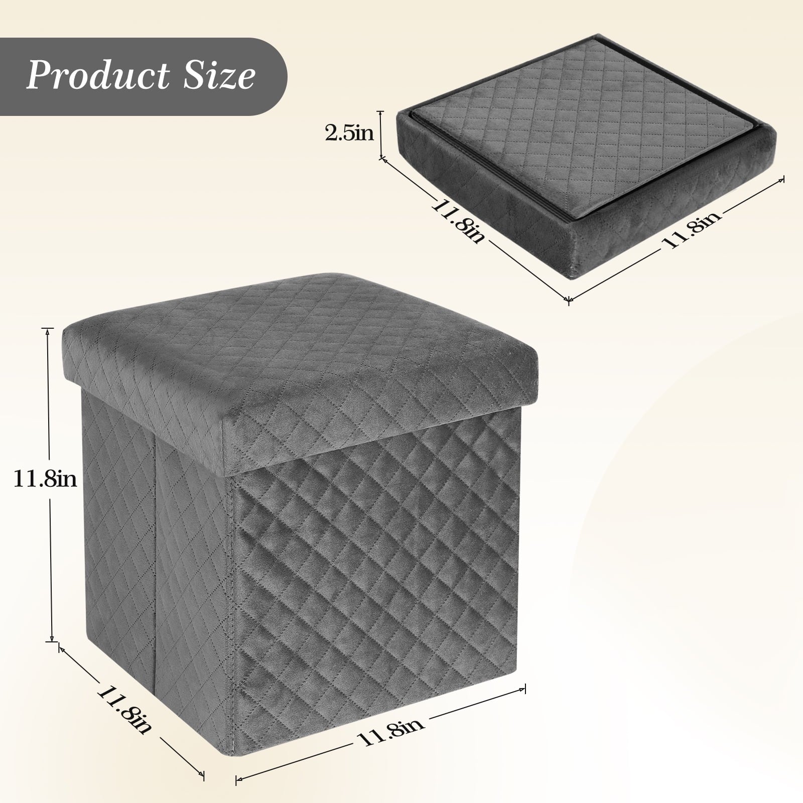 Folding Storage Ottoman Cube Velvet Tufted Space-Saving Toy Box Foot Rest Stool Seat for Home Bedroom, 11.8"