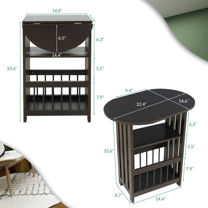 Folding Side End Table – 3-Tier Adjustable Magazine Rack Table - Multifunction Nightstand with Storage Shelves - Small Coffee Snack End Table with Rotating Tabletop for Living Room (Coffee)