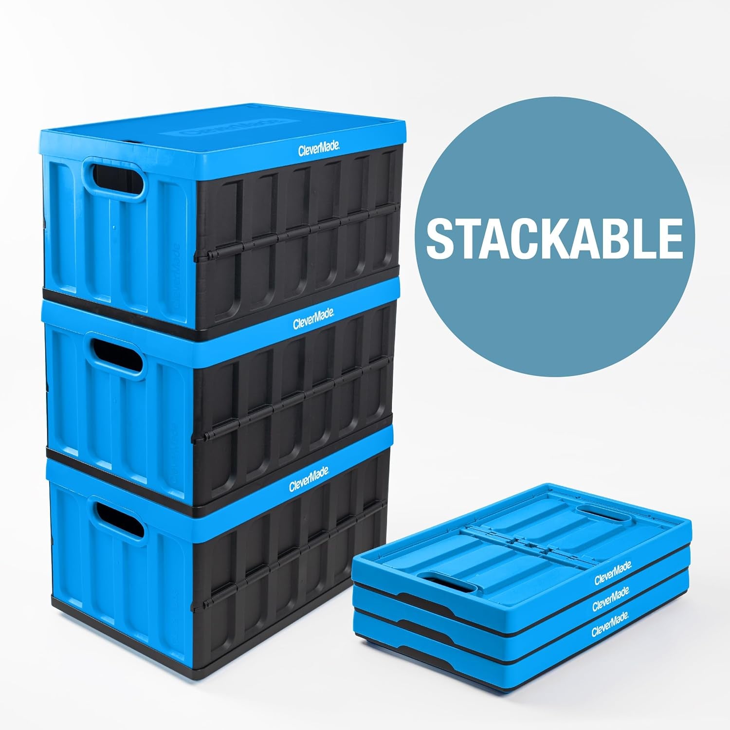 Collapsible Storage Bins with Lids- Charcoal 3 Pack 46L - Plastic Containers Stackable Organization Crates Home Closet Space-Saving Durable