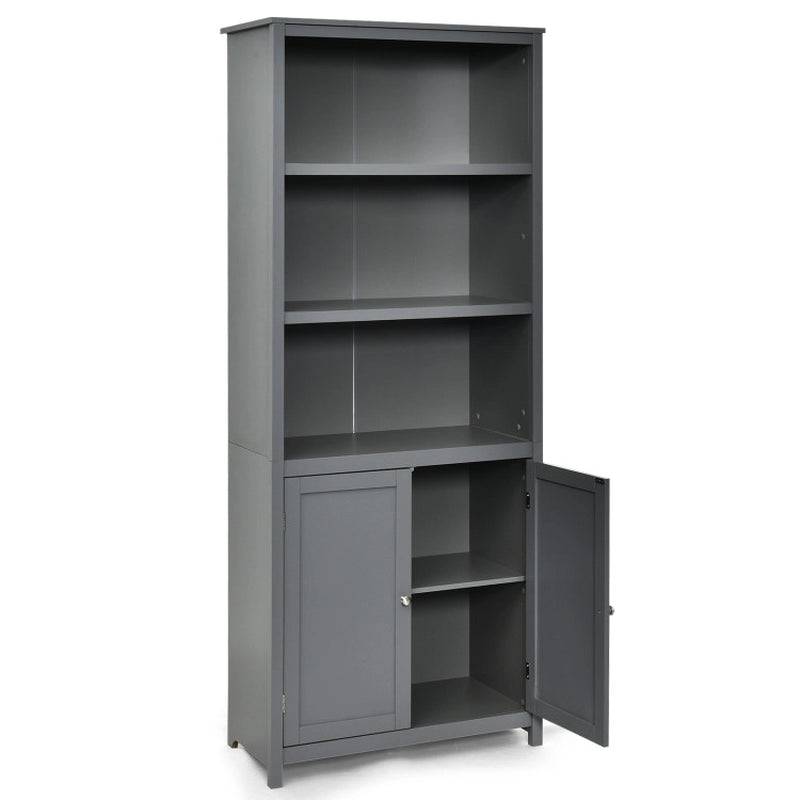 Standing Wooden Bookcase with 3 Tier Open Book Shelving and Double Doors