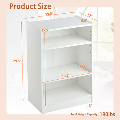 3-Tier Bookcase Open Display Rack Cabinet with Adjustable Shelves