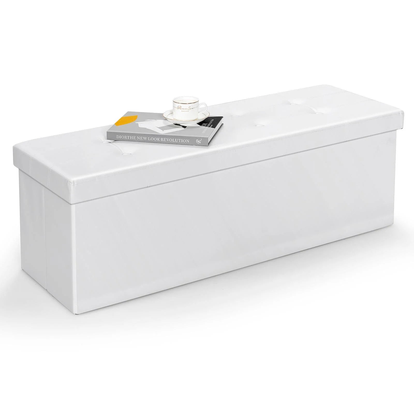 Ottoman Storage Bench 45'' Faux Leather, 165L Oversized Storage Folding Chest Footrest Padded Seat for Bedroom