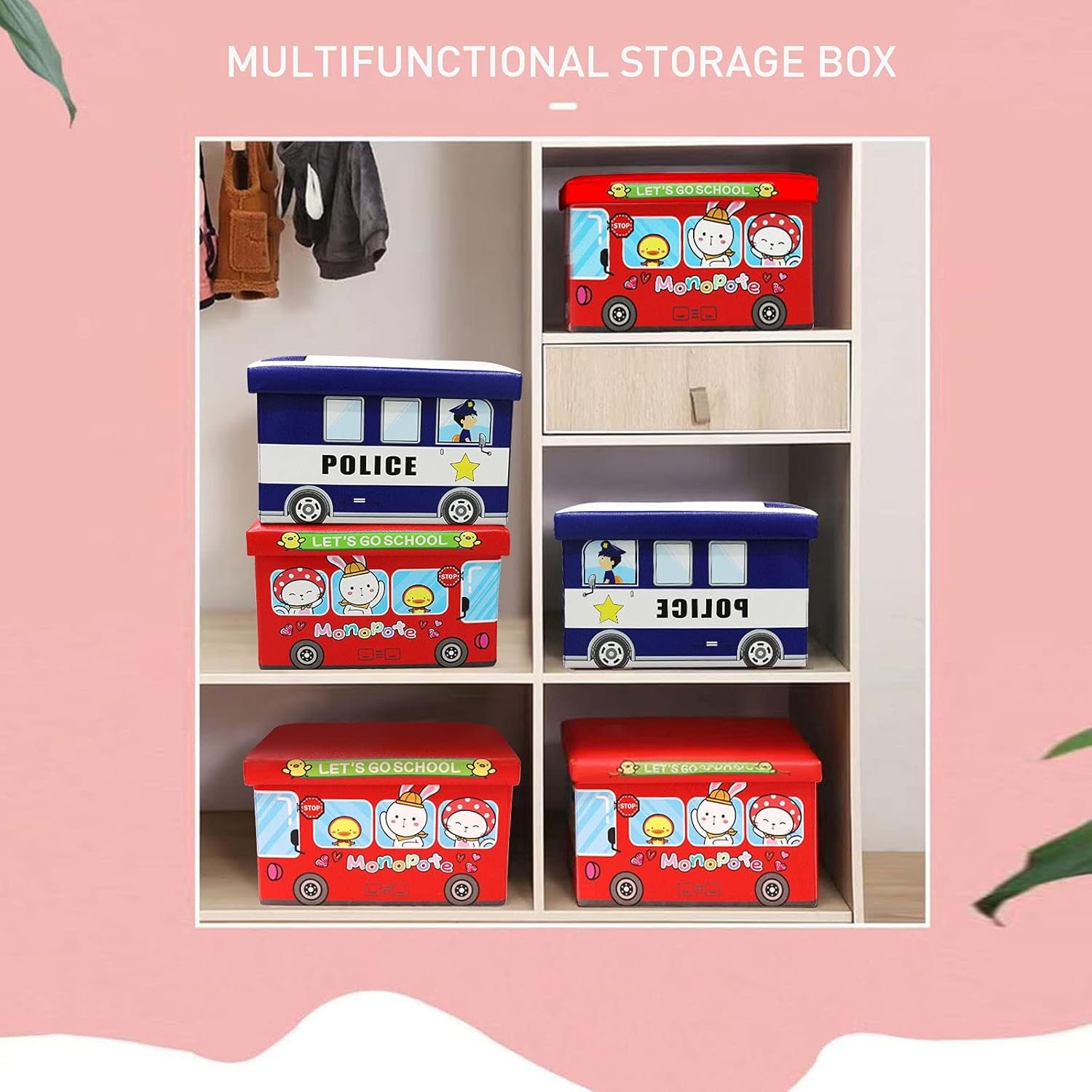 Folding Storage Ottoman Stool Foldable Storage Box Soft Cartoon Toy Large Capacity Bench for Kids Clothes and Books Container with Removable Pu Leather Lid | 402525Cm (Storage-Hxc)