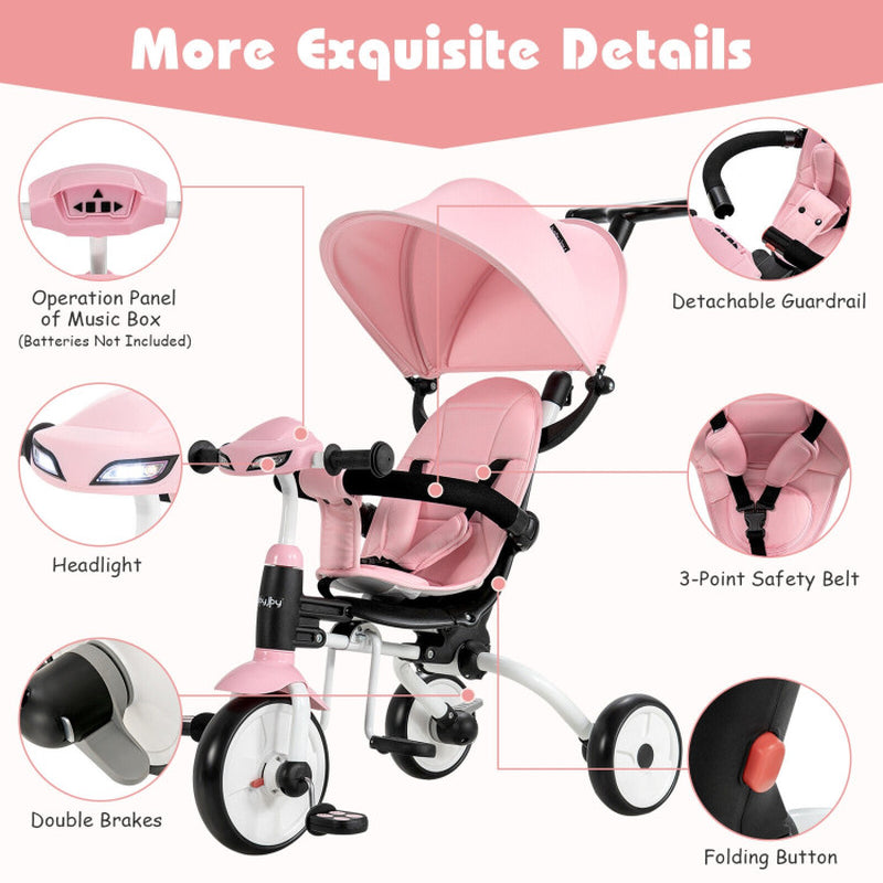 6-In-1 Foldable Baby Tricycle Toddler Stroller with Adjustable Handle